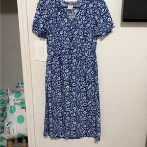 Blair Blue and White Swirl Midi Dress